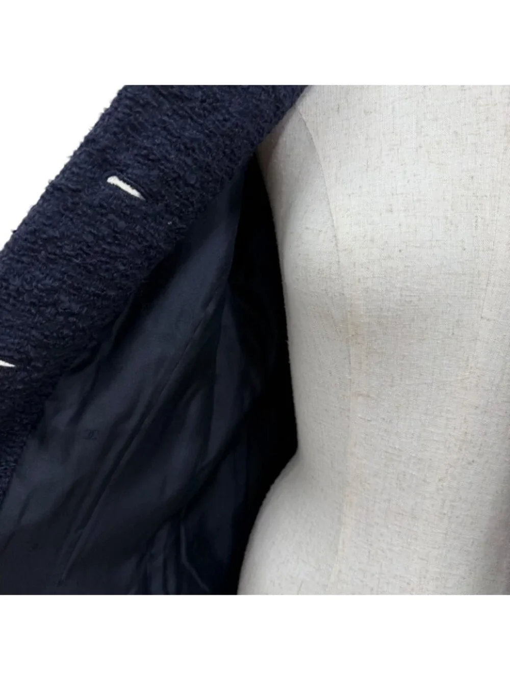 Chanel Wool Mohair CC Logo Button Tweed Coat Navy 38